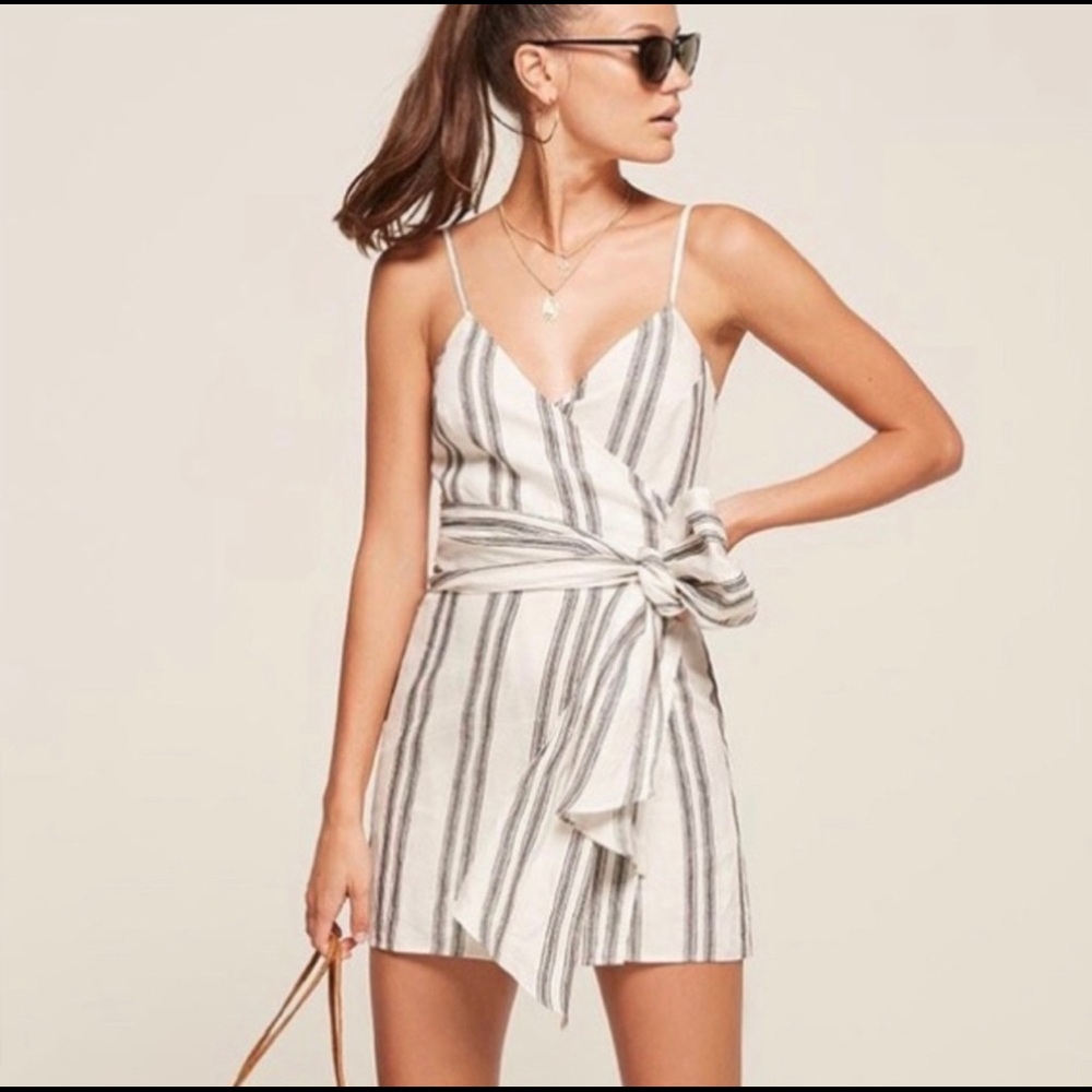 Reformation Angela bow linen mini dress